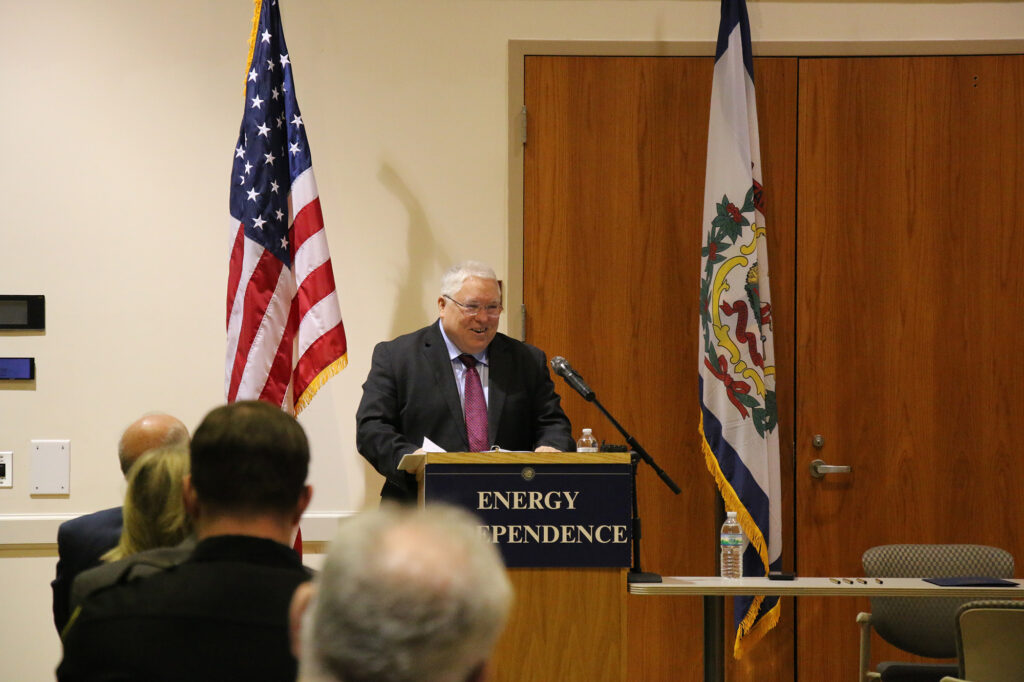 Pierpont Photo. West Virginia Gov. Patrick Morrisey speaks during a press conference at Pierpont Community & Technical College’s Gaston Caperton Center in Clarksburg, W.Va., ahead of a ceremonial signing of House Bill 5381 focused on expanding the state’s energy production and workforce opportunities.