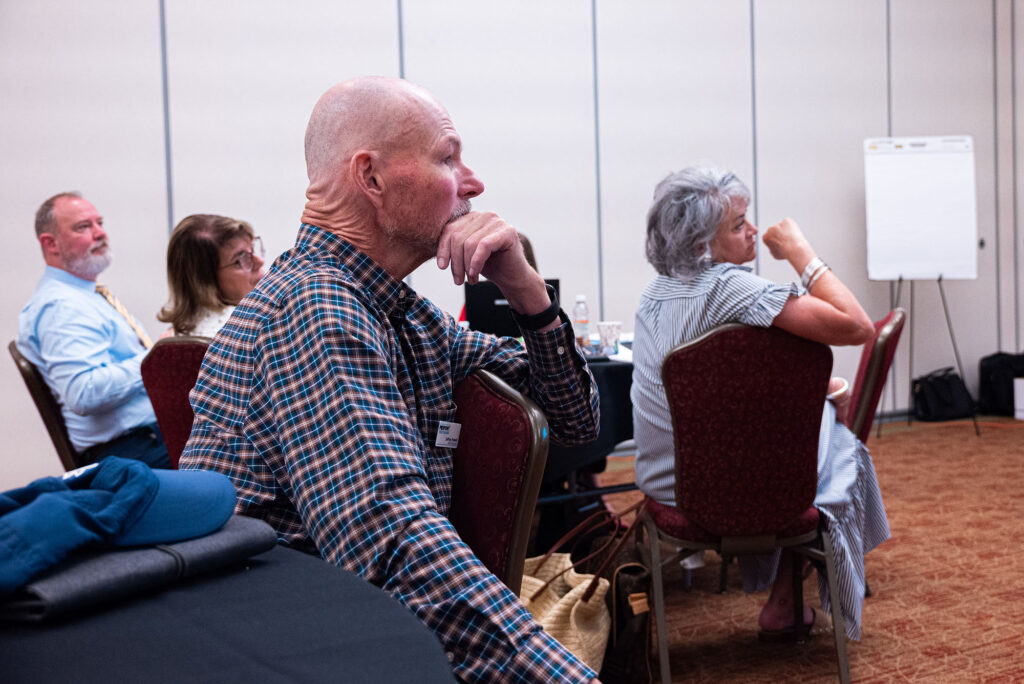 Members of Pierpont's Board of Governors, Cabinet and President's Council listen to presentations on enrollment, academic programs and workforce trends during the college's two-day Board of Governors Retreat.