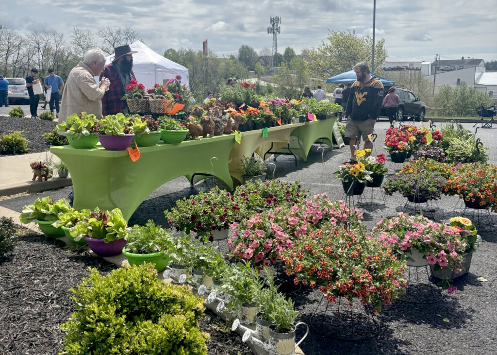 Visitors browse flowers, plants and locally produced goods during Pierpont Community & Technical College’s Spring Farmers Market at the Advanced Technology Center in Fairmont.