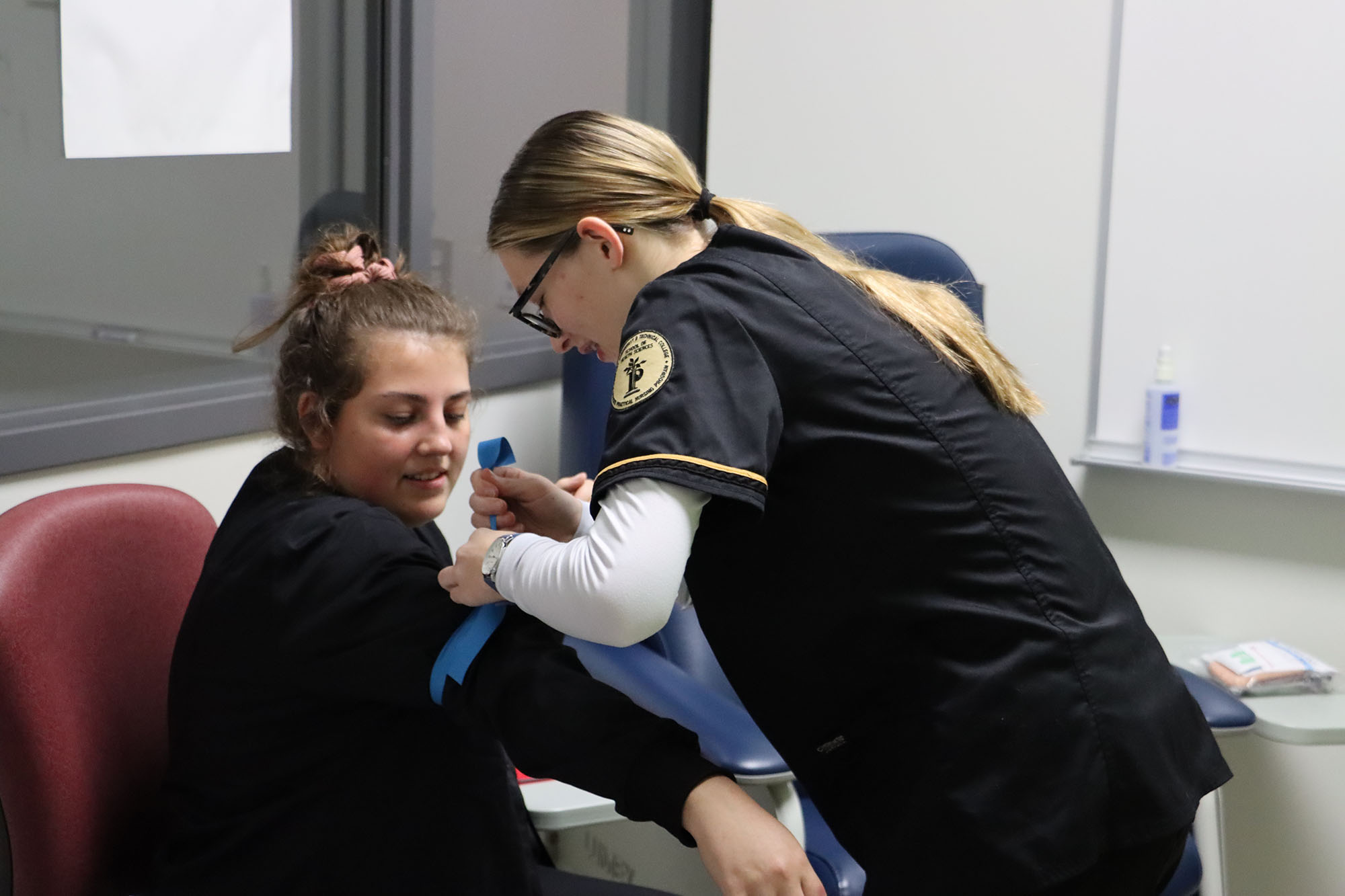 Licensed practical nursing students at Pierpont Community & Technical College practice clinical skills during a classroom lab at the Advanced Technology Center in Fairmont, W.Va.