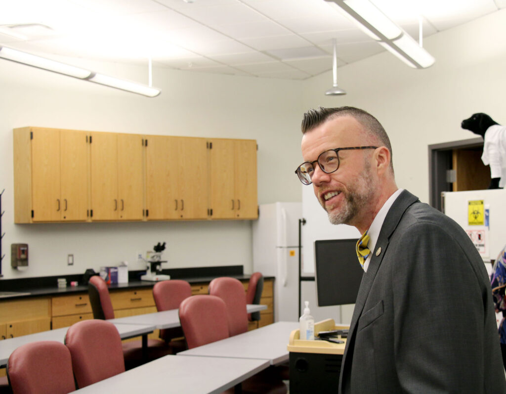 Dr. Michael Waide tours the campuses during his presidential finalist campus visit.