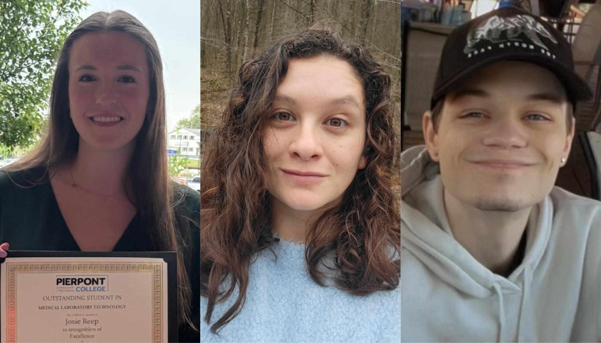 Pictured (from left): Josie Reep, Audrey Van Scoy and Matthew Dukich, graduates of Pierpont Community & Technical College's Medical Laboratory Technology program, earned first, second and third place, respectively, in the American Medical Technologists Student Technical Writing Awards national competition.