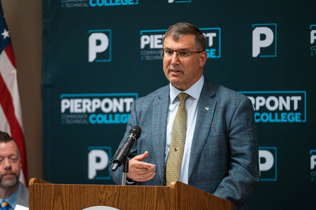 Dr. Allen Bedford, Provost and Vice President of Academic Affairs of Fairmont State University speaks during an articulation agreement signing.