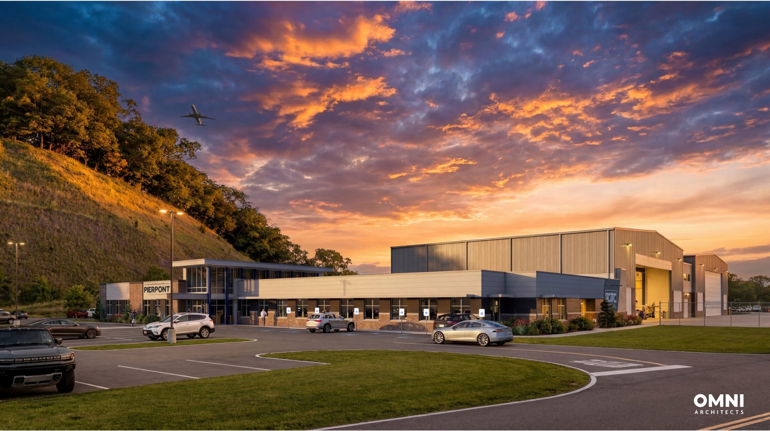 Omni Associates. Rendering of the Pierpont Community & Technical College Aviation Maintenance Technology Educational Facility.